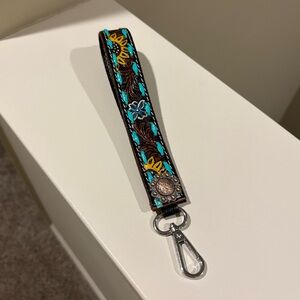 Turquoise Sunflower Leather Key Wristlet